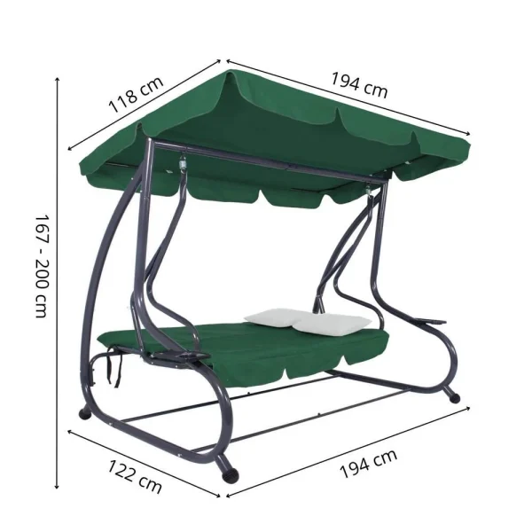 Balansoar gradina, Springos, 3 locuri, verde, 194x122x167-200 cm, functie pat, max 280 kg, Venetia