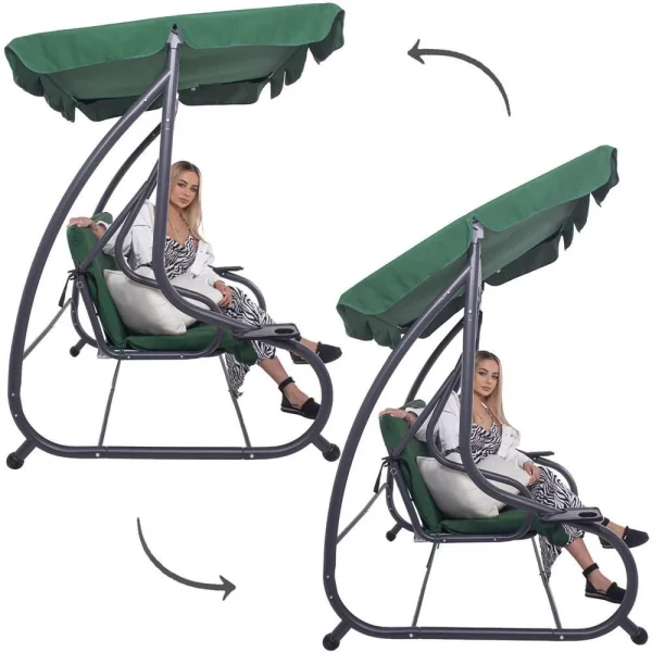Balansoar gradina, Springos, 3 locuri, verde, 194x122x167-200 cm, functie pat, max 280 kg, Venetia