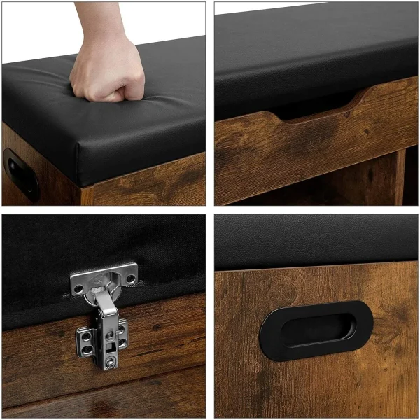 Banca depozitare incaltaminte, pantofar pentru hol, Artool, pal, 3 rafturi, maro rustic inchis, 80x30x44 cm
