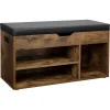 Banca depozitare incaltaminte, pantofar pentru hol, Artool, pal, 3 rafturi, maro rustic inchis, 80x30x44 cm