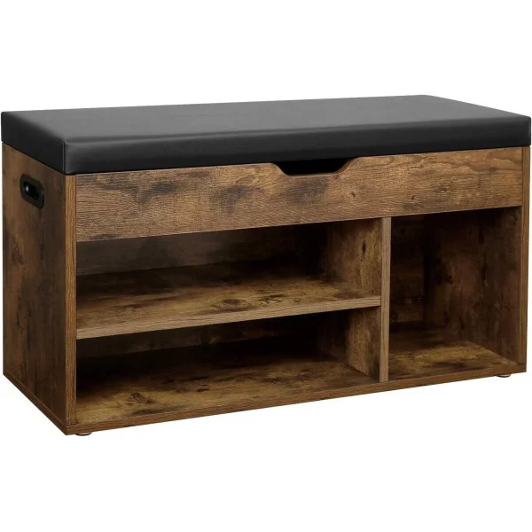Banca depozitare incaltaminte, pantofar pentru hol, Artool, pal, 3 rafturi, maro rustic inchis, 80x30x44 cm