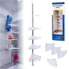 Organizator baie, raft de baie de tip "coltar" cu brat telescopic, cu 4 etajere si suport pentru prosop