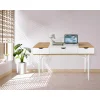 Birou calculator, Jumi, placa MDF, otel, cu sertar, compartimente interioare, alb si natur, 120x60x77 cm