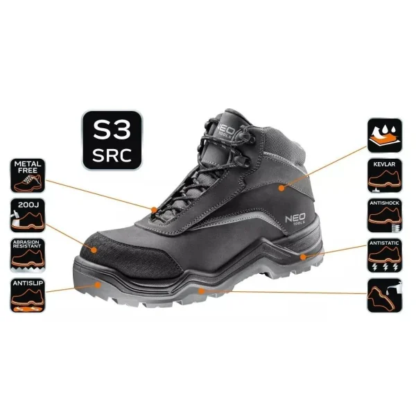 Bocanci de lucru, S3, SRC, nabuc, protectie compozit, marimea 43, NEO