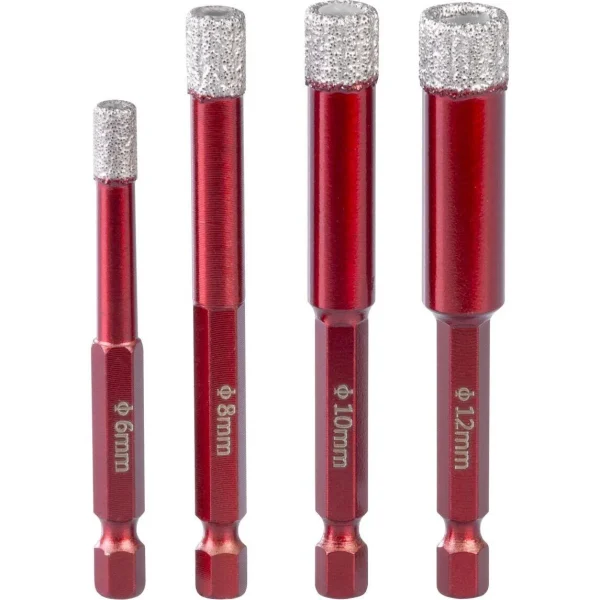 Set burghie diamantate cu ghidaj, 5 piese, 6-8-10-12 mm, HEX, Strend Pro Premium