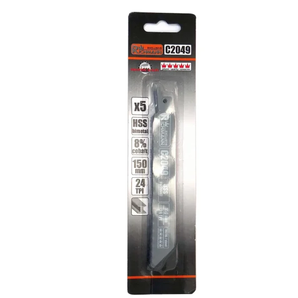 Panza, lama, fierastrau tip sabie, pentru metal, HSS bimetal-Cobalt, 24 TPI, set 5 buc, 150 mm, Richmann Exclusive