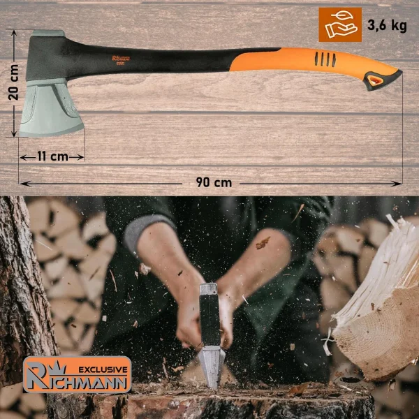 Topor pentru despicat, coada fibra, 2 kg, profesional, Richmann Exclusive