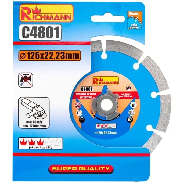 Disc diamantat segmentat, beton, taiere uscata, 125 mm/22.23 mm, Richmann