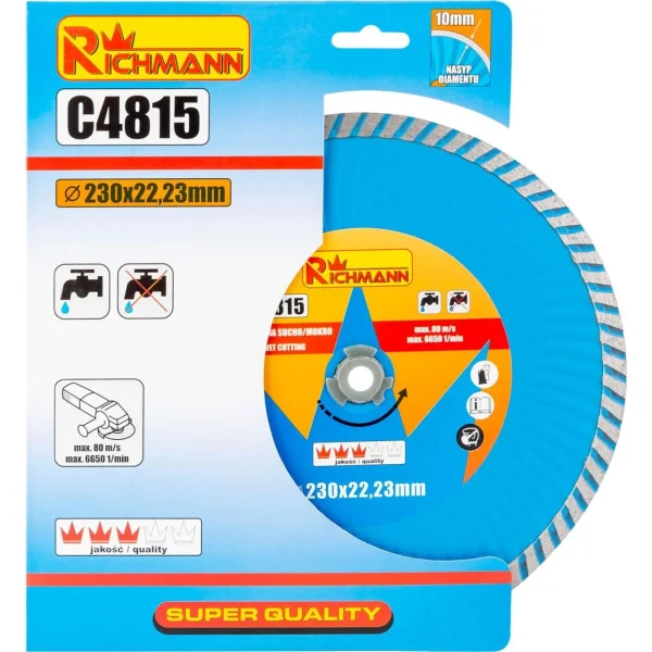 Disc diamantat super turbo, beton, taiere rapida umeda si uscata, 230 mm/22.23 mm, Richmann