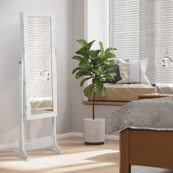 Cabinet bijuterii cu oglinda, Artool, MDF, raft interior, alb, 41x36x151 cm