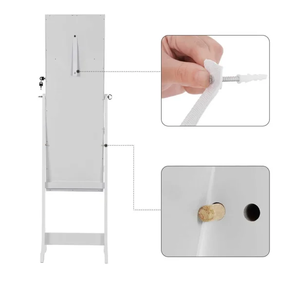 Cabinet bijuterii cu oglinda, Artool, MDF, raft interior, alb, 41x36x151 cm