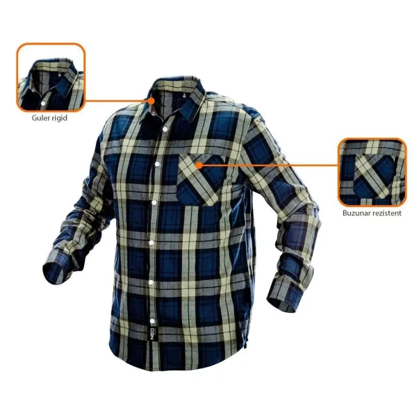 Camasa de lucru bumbac, albastru-verde-negru, model CAMO, marimea S/48, NEO