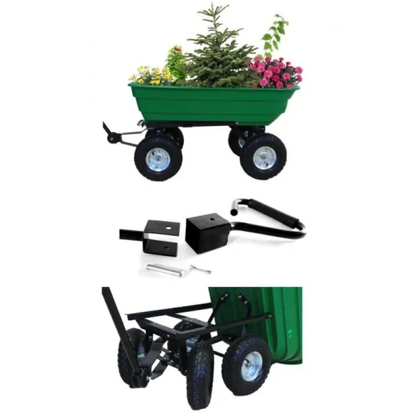 Carucior de gradina, transport, Chomik, metalic, verde, max 300 kg, 110x51x50 cm