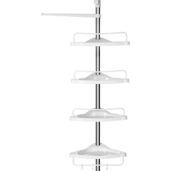Raft pentru baie/dus, Vasagle, reglabil, otel, 4 rafturi, cuier, 95-300 cm