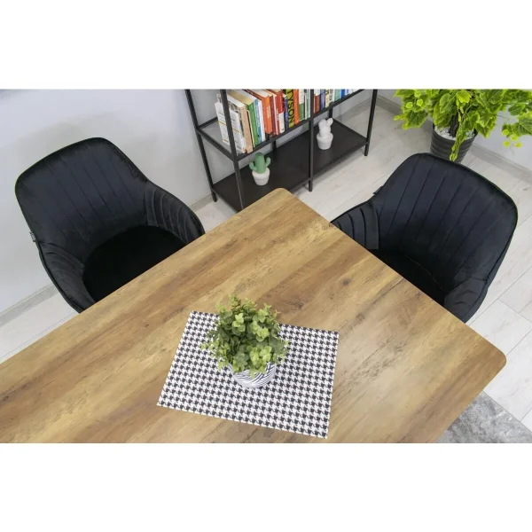 Scaun stil fotoliu bucatarie/living, Artool, Lugo, catifea neagra, picioare metal negru, 57.5x56.5x86.5 cm