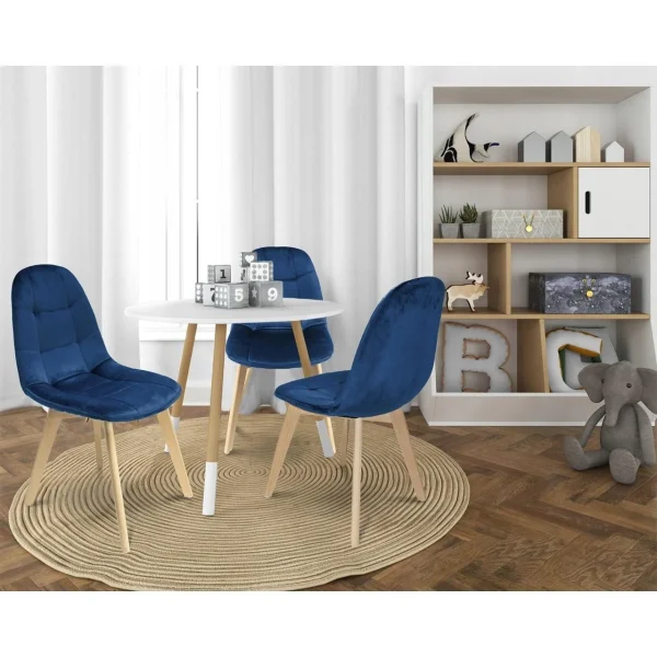 Scaun bucatarie/living, catifea si PU, albastru marin, 43x54x81 cm, Colin