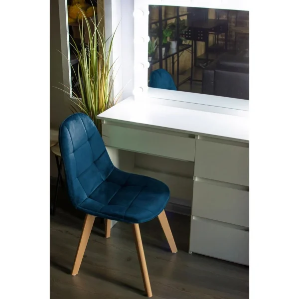 Scaun bucatarie/living, catifea si PU, albastru marin, 43x54x81 cm, Colin