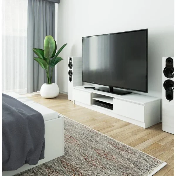 Comoda pentru TV, placa laminata, 4 rafturi, alb, 160x40x33.4 cm