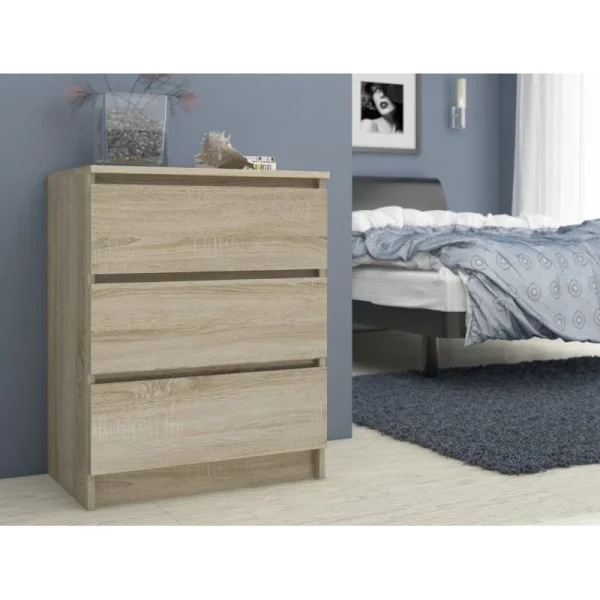 Comoda, placa laminata, 3 sertare, stejar Sonoma, 60x40x77 cm