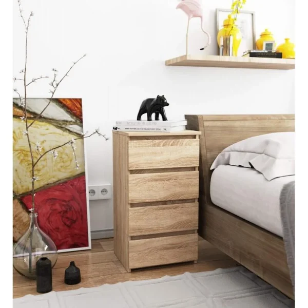 Comoda, placa laminata, 4 sertare, stejar Sonoma, 40x35x74 cm