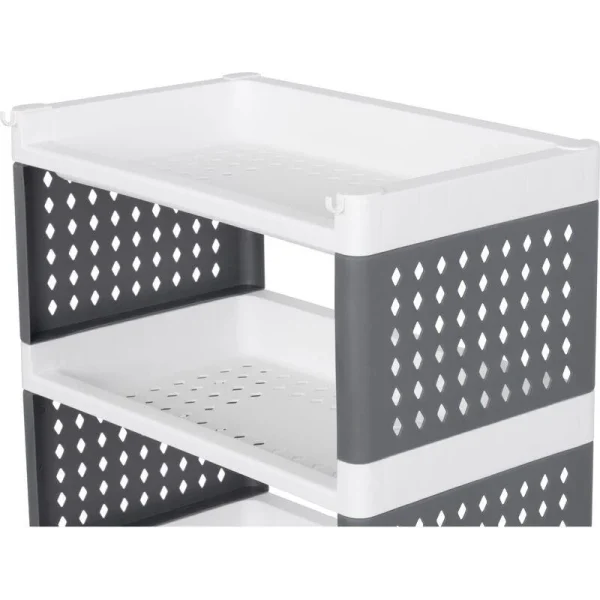 Comoda/raft plastic, MagicHome, pe roti, 5 polite, gri si alb, max 25 kg, 49x29x97 cm