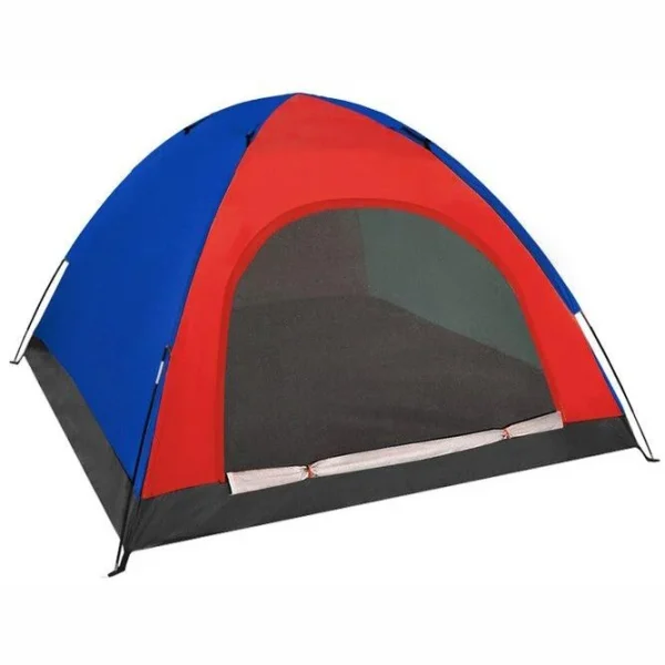 Cort camping, Trizand, 4 persoane, impermeabil, cu husa, rosu si albastru, 190x190x123 cm