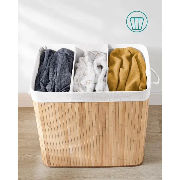 Cos rufe, 3 compartimente, bambus, natur, 150 L, 60x40x61.5 cm, Artool