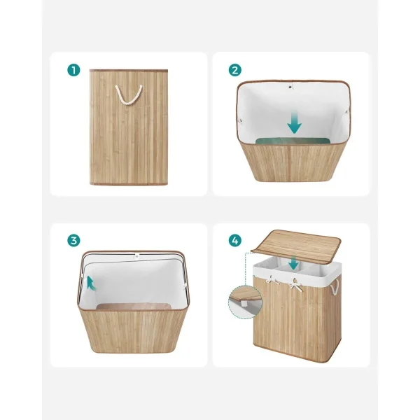Cos rufe, 3 compartimente, bambus, natur, 150 L, 60x40x61.5 cm, Artool