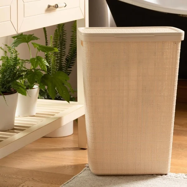 Cos rufe, Curver, 2 manere, capac, bej, 58 L, 43x34x60 cm