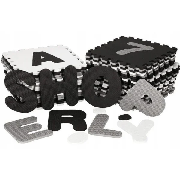 Covor spuma ptr copii, EVA gri cu negru, model alfabet si numere, 172x172x1cm, Springos