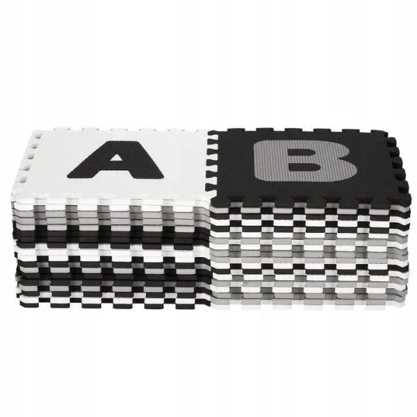 Covor spuma ptr copii, EVA gri cu negru, model alfabet si numere, 172x172x1cm, Springos