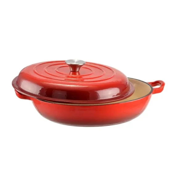 Cratita cu capac, fonta emailata, rosie, 2.5 L, Perfect Home