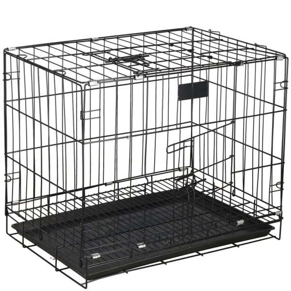 Cusca pentru animale de companie, Springos, metal, plastic, pliabila, negru si argintiu, 60x42x50 cm