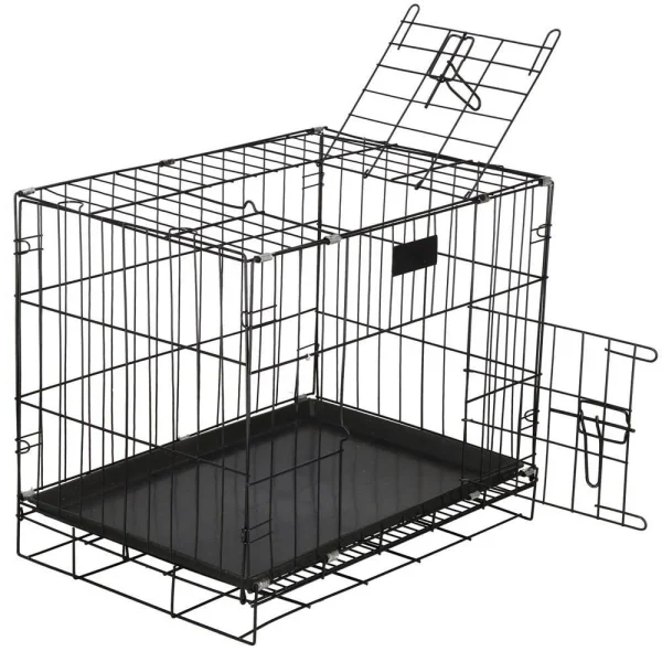Cusca pentru animale de companie, Springos, metal, plastic, pliabila, negru si argintiu, 60x42x50 cm