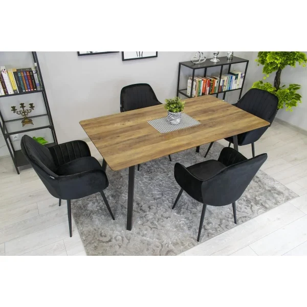 Scaun stil fotoliu bucatarie/living, Artool, Lugo, catifea neagra, picioare metal negru, 57.5x56.5x86.5 cm