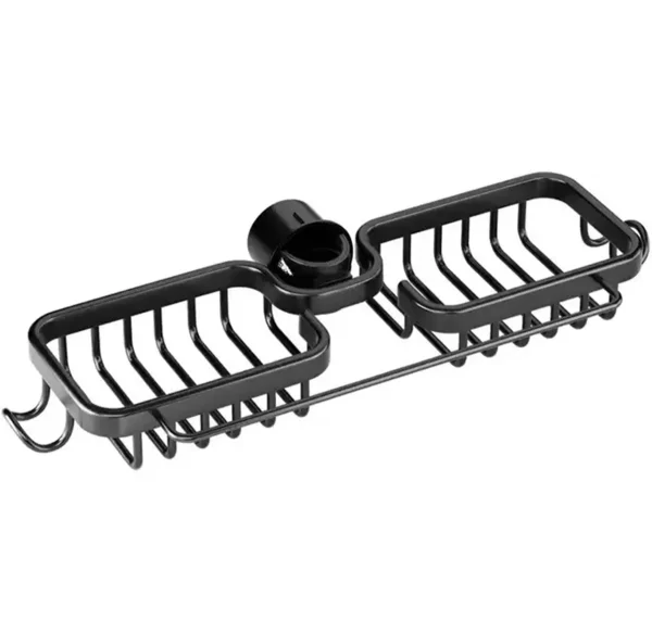 Raft organizator dublu, universal pentru bucatarie sau baie, montaj pe robinet, material otel, culoare Neagra