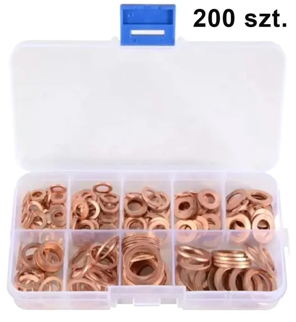 Set 200 de șaibe din cupru, 9 dimensiuni diferite, pentru buson baie de ulei sau alte reparatii