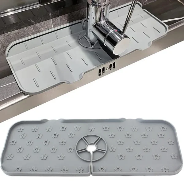 Covoras din silicon anti-picurator pentru lavoare, dimensiune 36,5 x 14 cm, culoare Gri