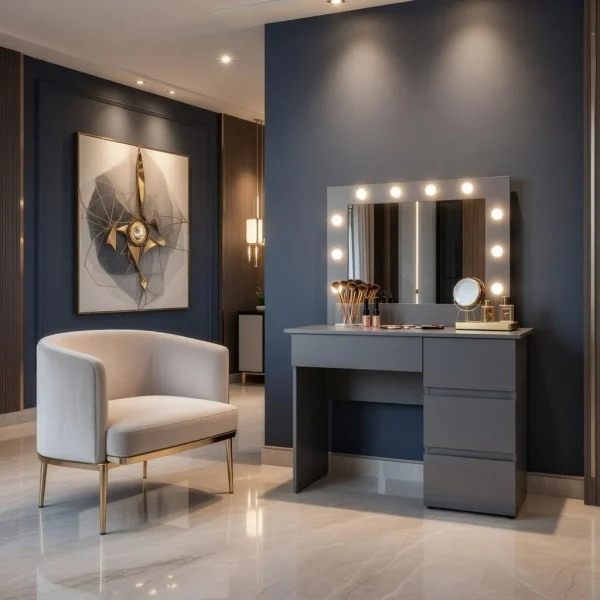 Masa de toaleta/machiaj, Irina, antracit, cu oglinda si LED-uri, 94x43x141 cm