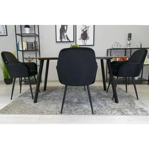 Scaun stil fotoliu bucatarie/living, Artool, Lugo, catifea neagra, picioare metal negru, 57.5x56.5x86.5 cm