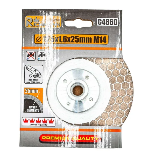 Disc diamantat 2 in 1, placi ceramice, taiere umeda si uscata, slefuire, M14, 125x25x1.6 mm, Richmann Exclusive