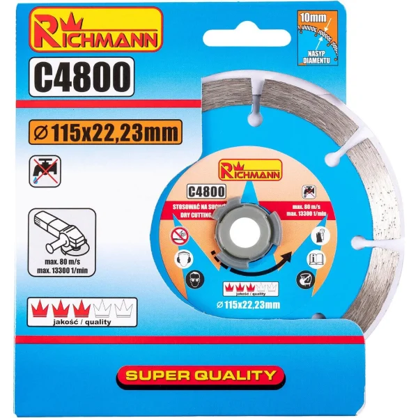 Disc diamantat segmentat, beton, taiere uscata, 115 mm/22.23 mm, Richmann