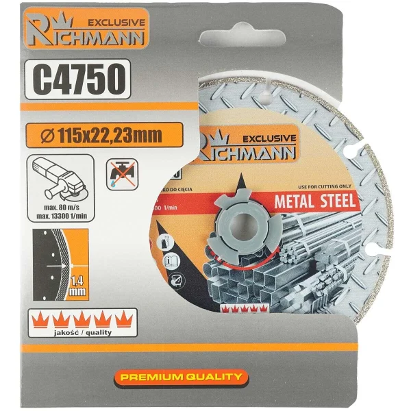 Disc diamantat segmentat, metal, taiere uscata, 115x1.4 mm, Richmann Exclusive