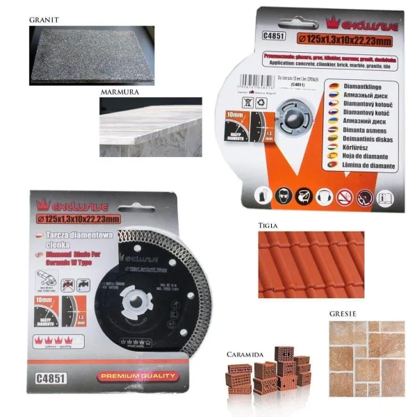 Set 2 discuri diamantate turbo subtire, ceramica, taiere umeda si uscata, 125 mm/22.23 mm, Richmann Exclusive