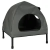 Pat de tip Cusca pentru caini si pisici cu acoperis detasabil, cadru metalic negru si panza gri, dimensiune 60 x 54 x 44 cm