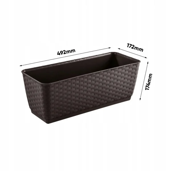 Jardiniera decorativa, Prosperplast, imitatie ratan, maro, 49.2x17.2x17.4 cm, Old