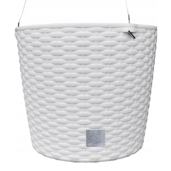 Ghiveci decorativ cu lant, Prosperplast, Rato Round, rotund, alb, 25.6x21.9 cm