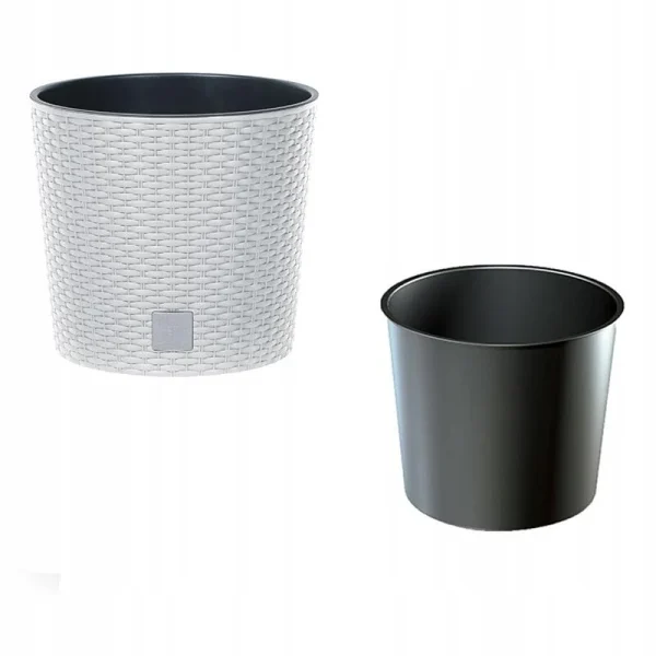 Ghiveci decorativ de flori, Prosperplast, Rato Round, rotund, alb, imitatie ratan, 30x27 cm