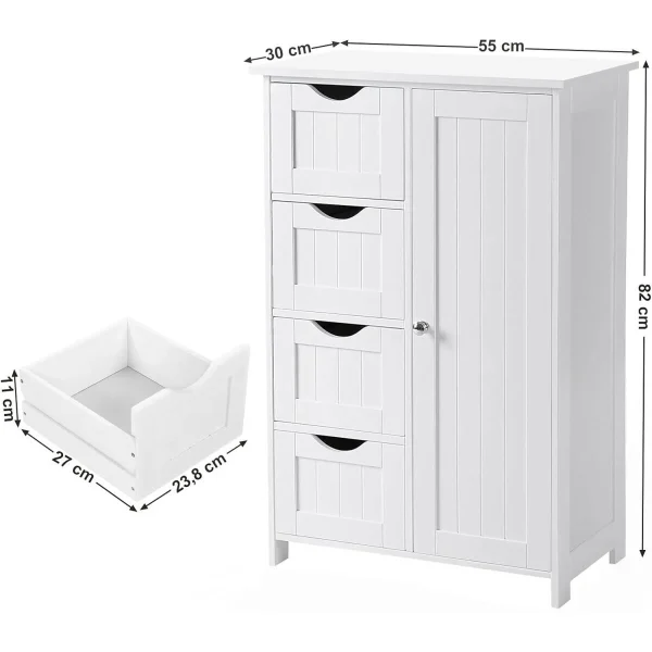Dulap baie, Artool, MDF, 2 rafturi, 4 sertare, 1 usa, alb, 55x30x82 cm