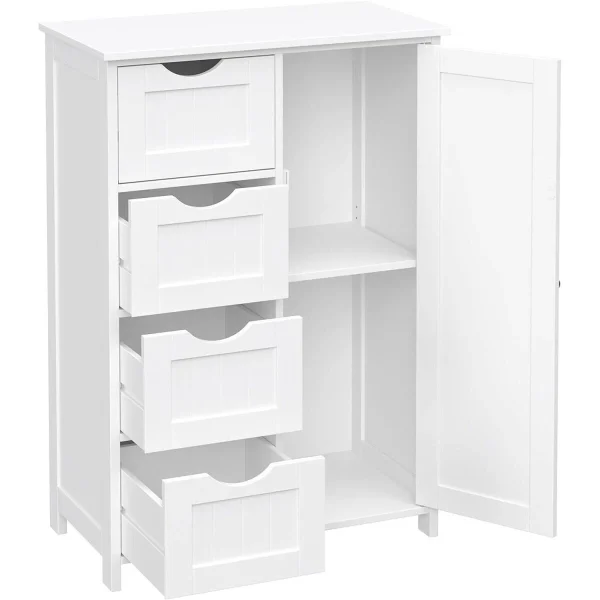 Dulap baie, Artool, MDF, 2 rafturi, 4 sertare, 1 usa, alb, 55x30x82 cm